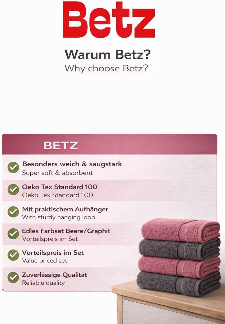 Betz 6 Stück Handtücher Handtuch Premium 100% Baumwolle Grösse 50 cm x 100 cm Beere/Graphit