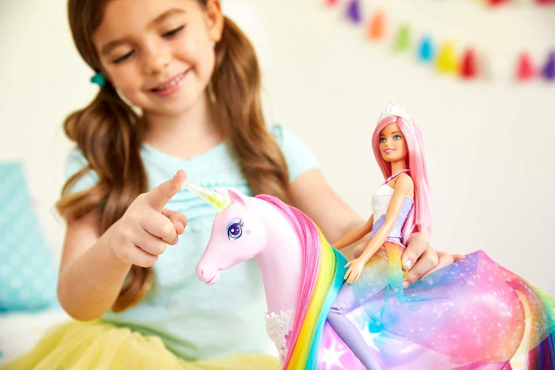 Barbie FXT26 - Dreamtopia Magisches Zauberlicht Einhorn mit Berührungsfunktion, Licht und Sound, Pup