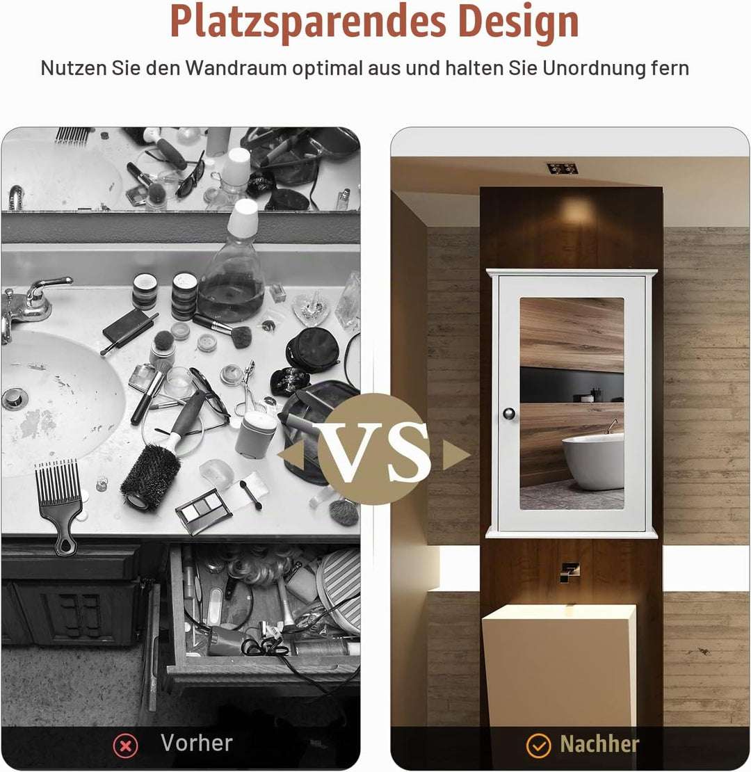 GIANTEX Hängeschrank mit Spiegel, Spiegelschrank Wandschrank eintürig, Badschrank Badezimmerschrank