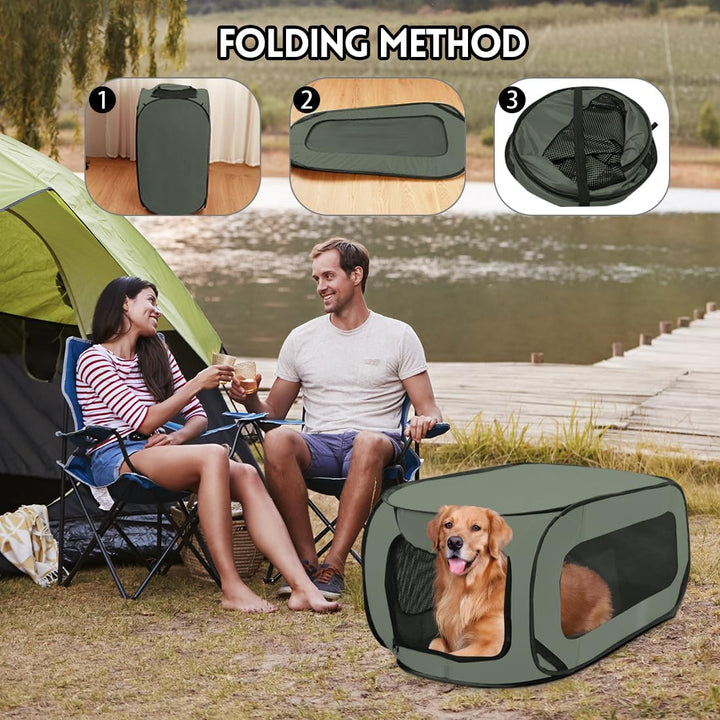Faltbare Hunde Transportbox 92x52x52 cm - Doppeltürig & Sicher für Autoreisen,Belüftetes Pop-Up Desi