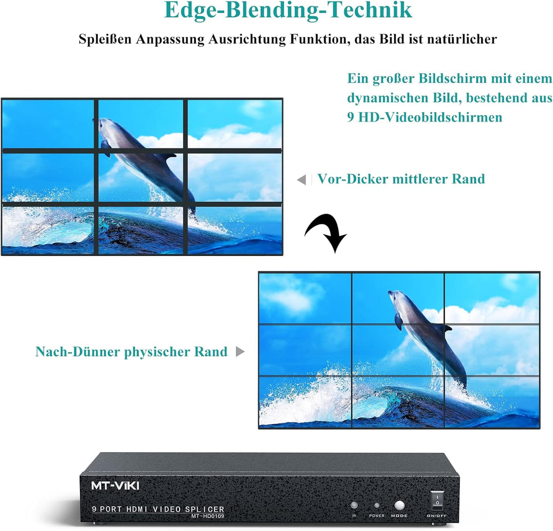 MT-VIKI 3x3 HDMI Videowand Controller 1 in 9 Out Bildschirmspleissung 9 Port Video Wall Prozessor un