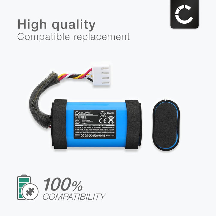CELLONIC, Lautsprecherakku kompatibel mit JBL Flip 5 (6800mAh, 3.7V) Ersatzakku 1INR19/66-2, ID1060-