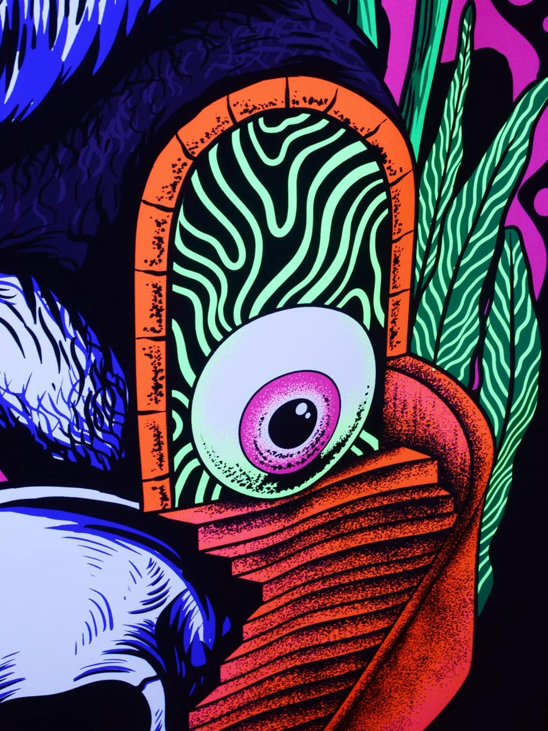 PSYWORK Schwarzlicht Stoffposter Neon | Imagination Panda | 1,5 x 2,25m | UV-aktiv | fluoreszierend