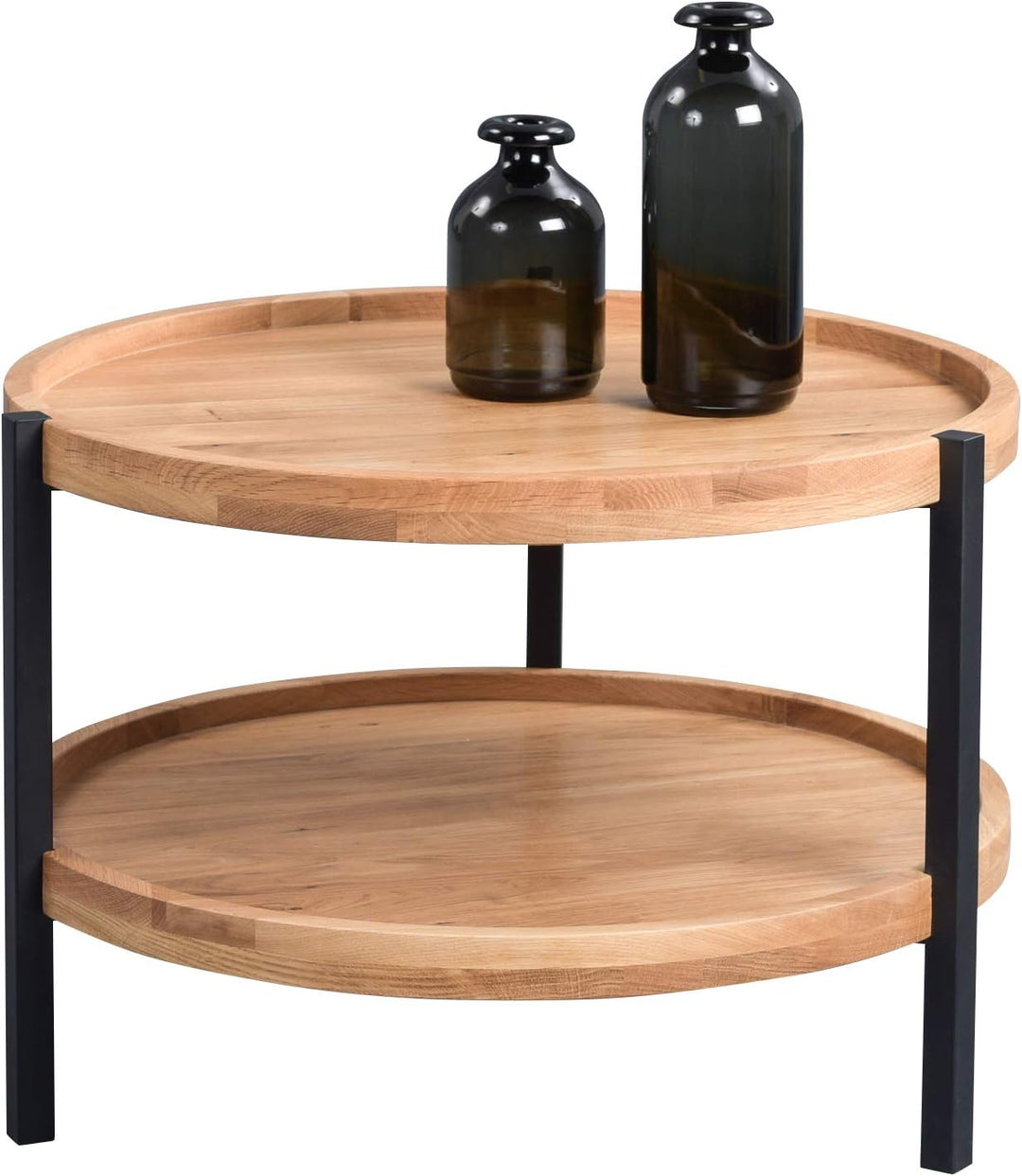 M2 Kollektion Alva 2 Couchtisch, Echtholz Wildeiche furniert, braun, Durchmesser 65cm, Höhe 46cm, Al