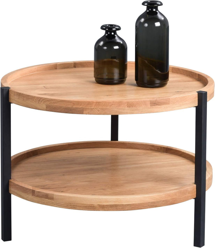 M2 Kollektion Alva 2 Couchtisch, Echtholz Wildeiche furniert, braun, Durchmesser 65cm, Höhe 46cm, Al