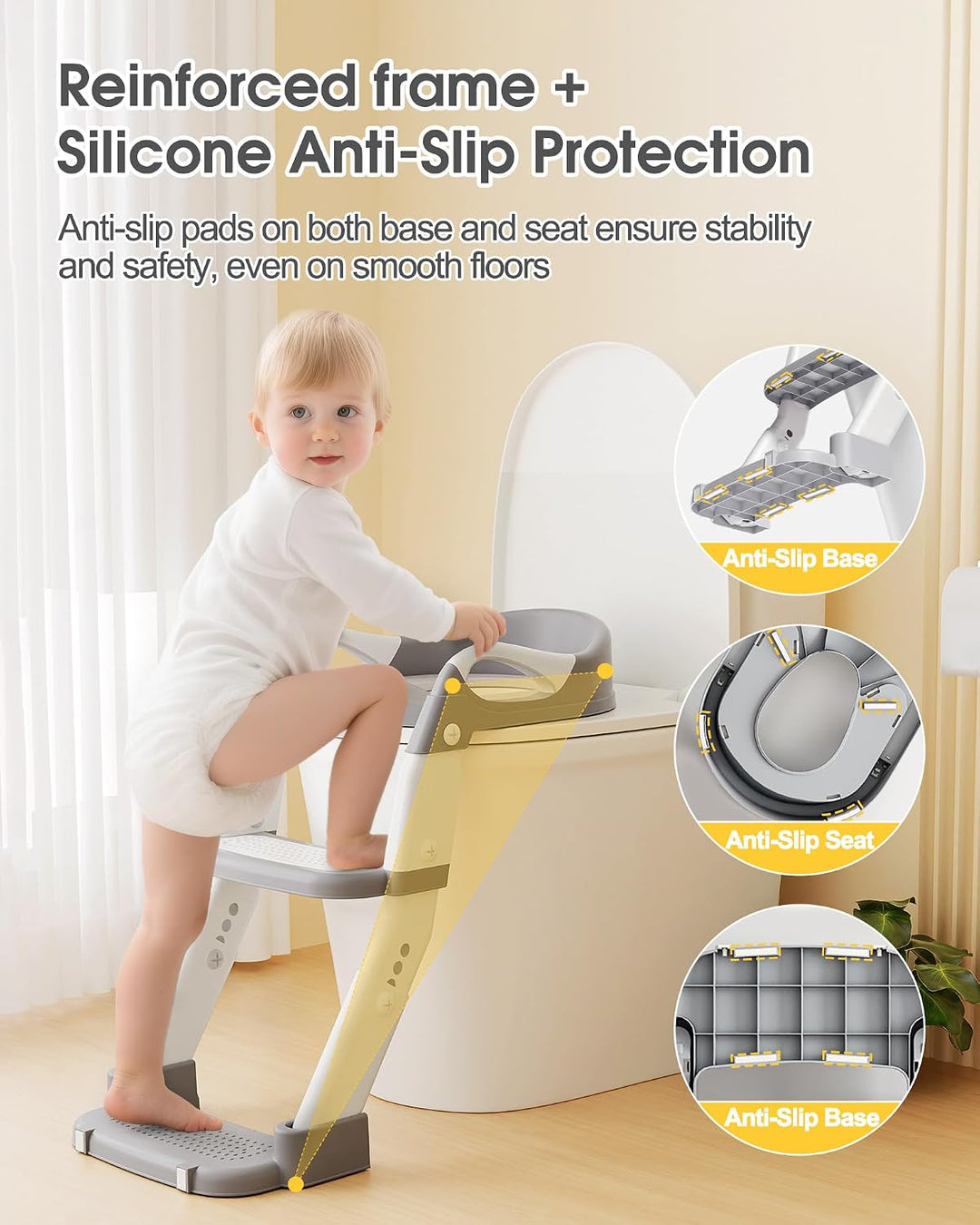 Yucch Toilettensitz Kinder mit Treppe – Upgraded 2-in-1 Kind Toilettensitz höhenverstellbar, rutschf