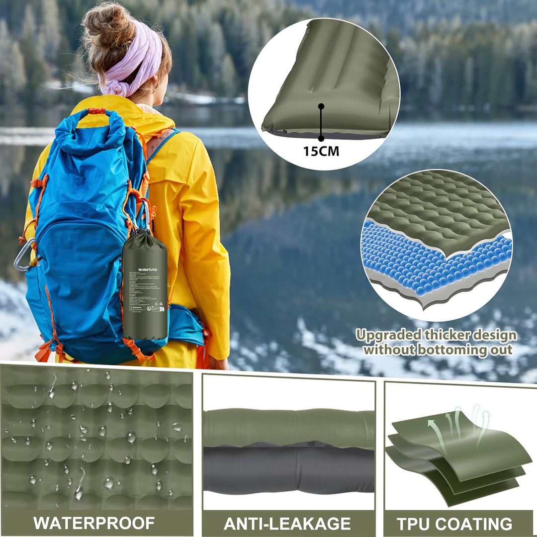 Isomatte Camping Selbstaufblasend, 12CM Verdicktes Aufblasbare Matratze Kleines Packmass, Wasserdich