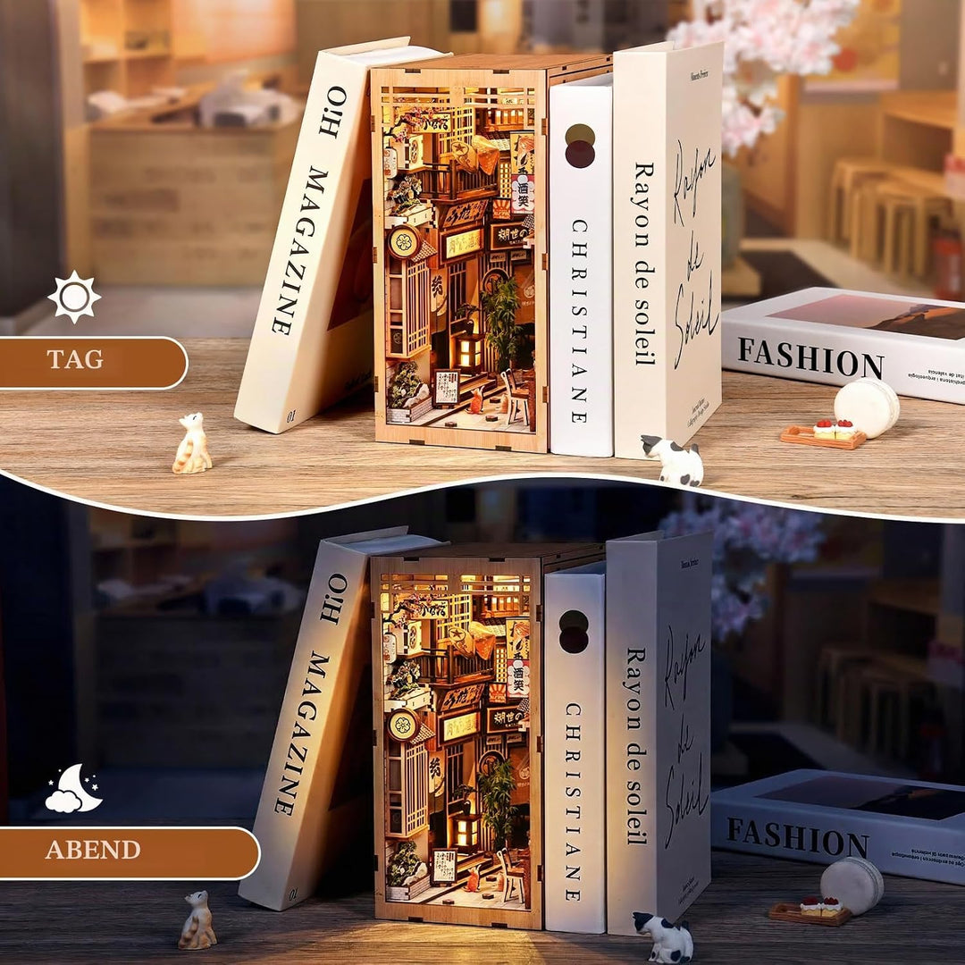 Shrike Book Nook Kit - DIY Miniaturhaus, 3D-Puzzle Buchstütze mit LED-Beleuchtung | Bücherregal &amp; Ha