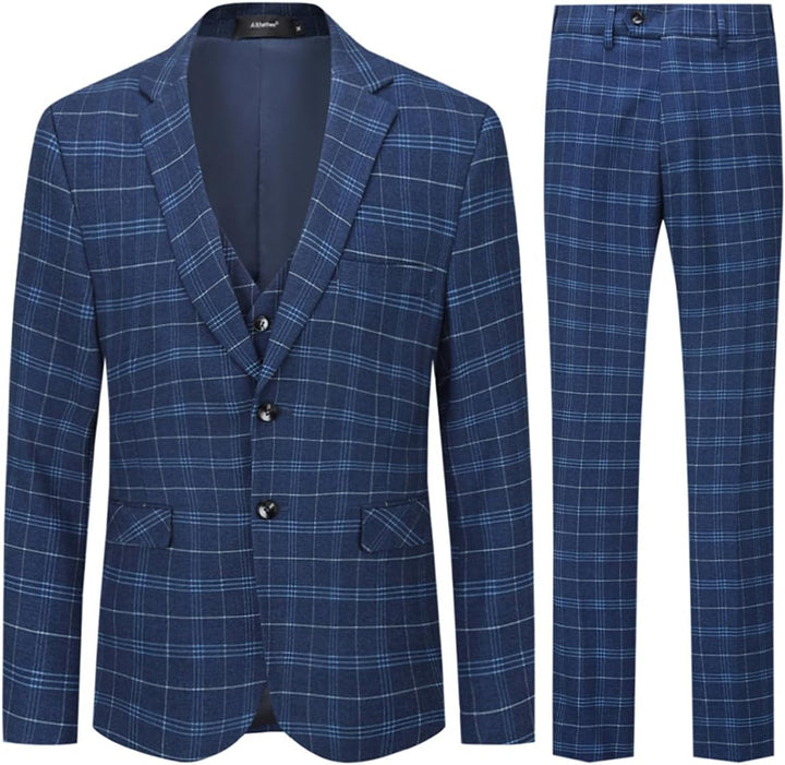 Allthemen Herrenanzug Anzug Herren Anzug Kariert Slim Fit 3 Teilig Anzüge Sakko für Business Hochzei