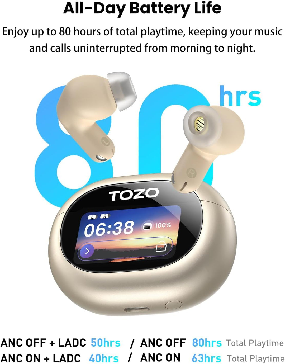 TOZO NC20 Pro Kabellose Bluetooth Kopfhörer mit Smart-Touchscreen, Adaptive Aktive Geräuschunterdrüc