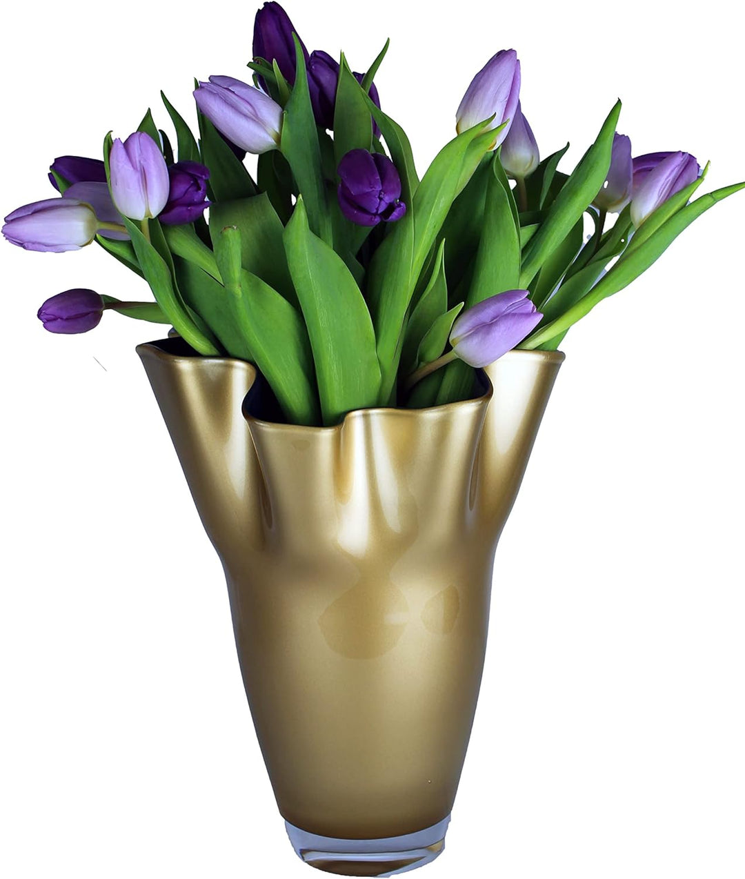 Glasvase dunkelblau Gold Blumenvase mundgeblasen 21 x 21 x 30 cm 21 x 21 x 30 cm Gold - Dunkelblau,