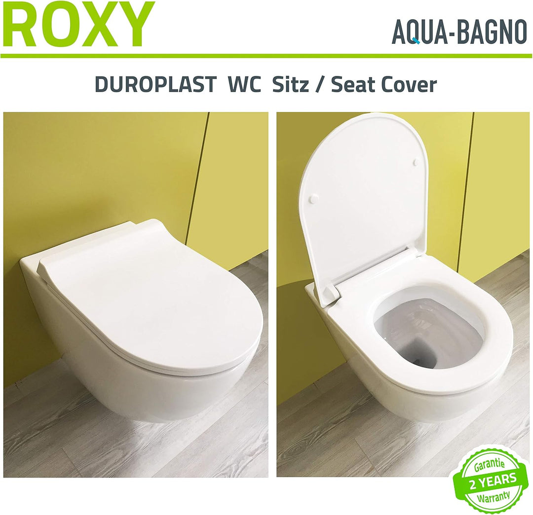 Aqua Bagno | Flacher Toilettendeckel & WC-Sitz mit Absenkautomatik, abnehmbarer Klodeckel D-Form, Un