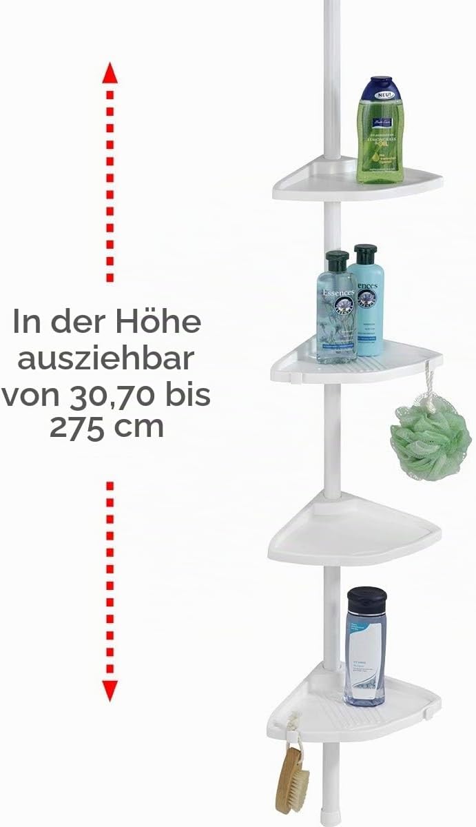 WENKO Teleskop Duschecke Compact Weiss Ø 2,5 cm, aus Aluminium Weiss, Weiss