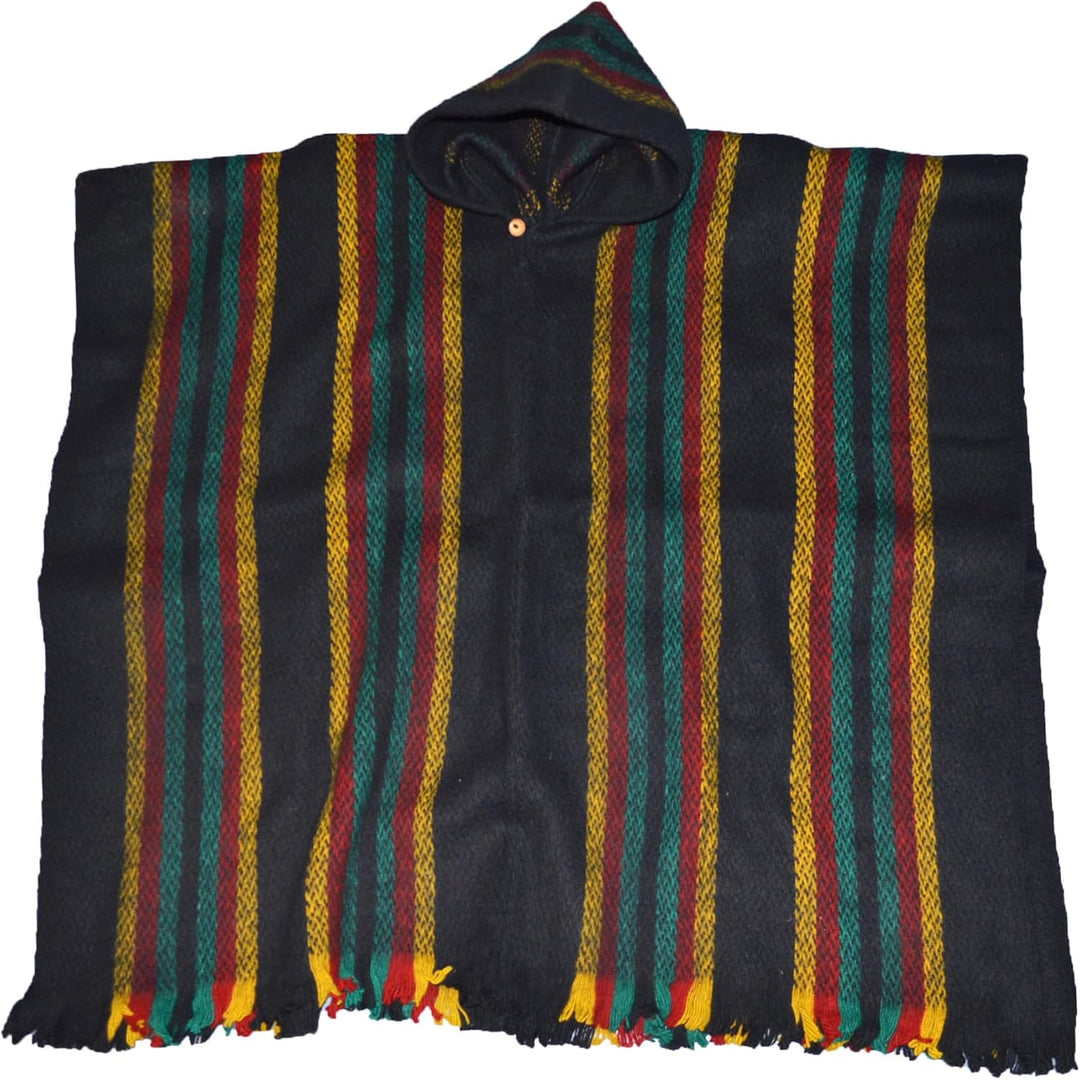 Wigwam Südamerikanischer Poncho aus 100 % Wolle, handgefertigt, Inca Rasta Farben