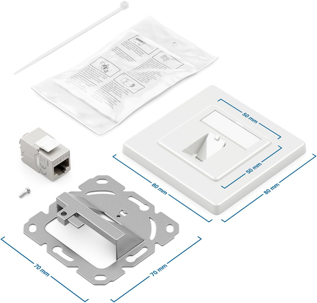 deleyCON 2x CAT7 Netzwerkdose 1 Port LAN Dose Anschlussdose Datendose Unterputzdose + 2x CAT 7 Keyst
