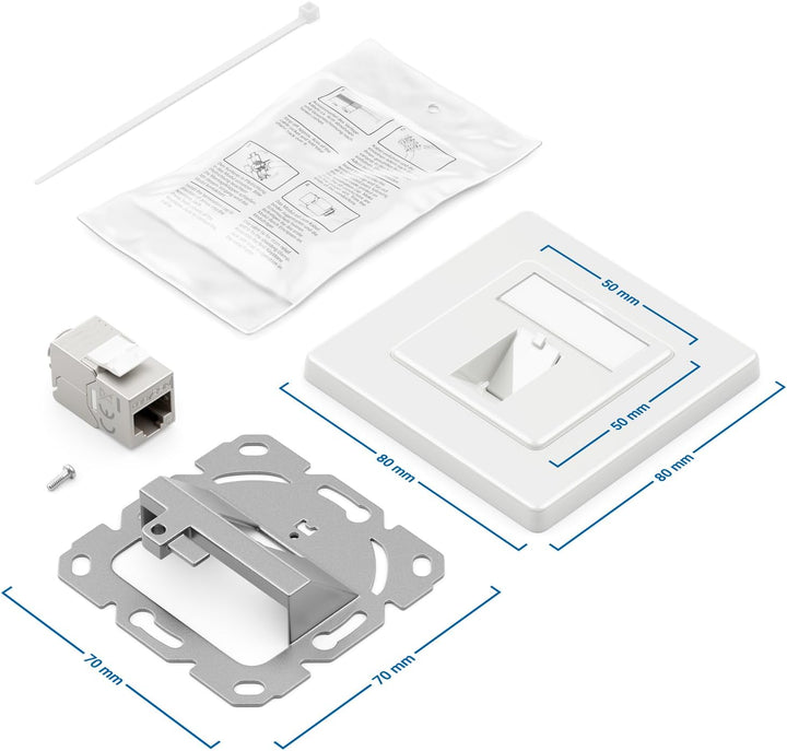 deleyCON 2x CAT7 Netzwerkdose 1 Port LAN Dose Anschlussdose Datendose Unterputzdose + 2x CAT 7 Keyst