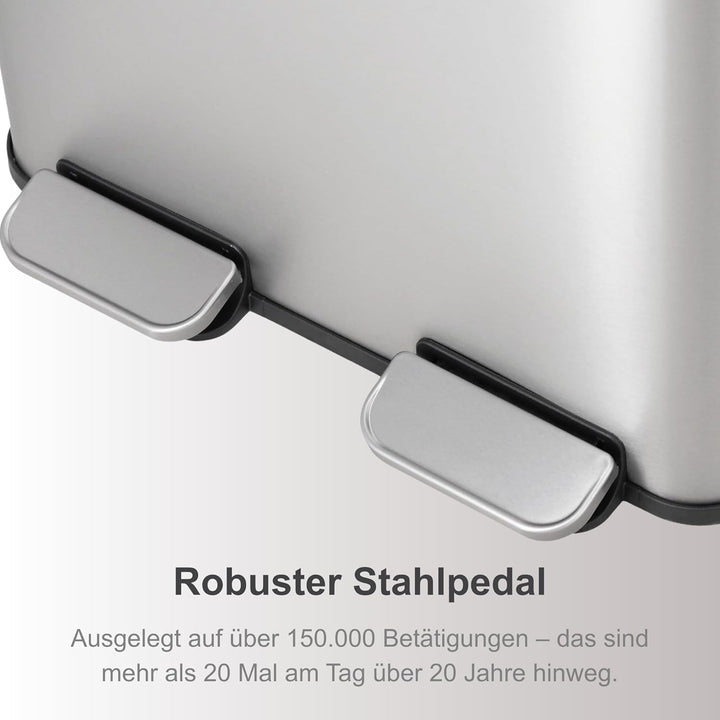 Mülleimer Küche, 2 x 15 L, Mülltrennsystem 2 Fächer, Doppel-Mülleimer aus Edelstahl, Anti-Fingerabdr