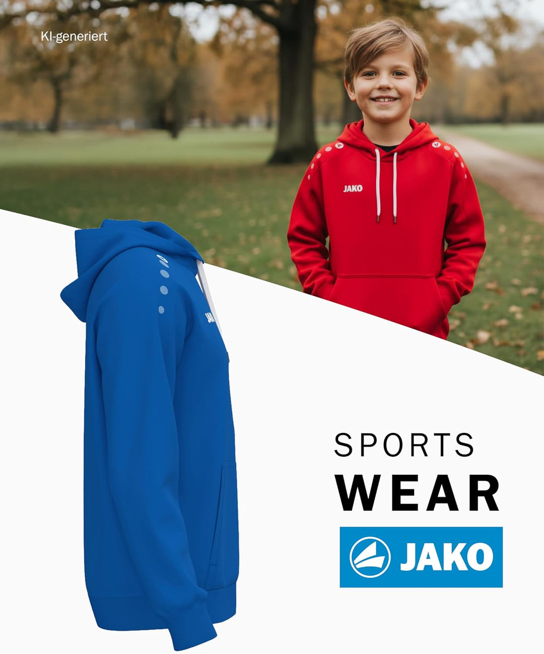 JAKO Kapuzensweat One Cotton Kapuzenpullover Kinder – Sweater für Sport, Freizeit und Team-Veredelun