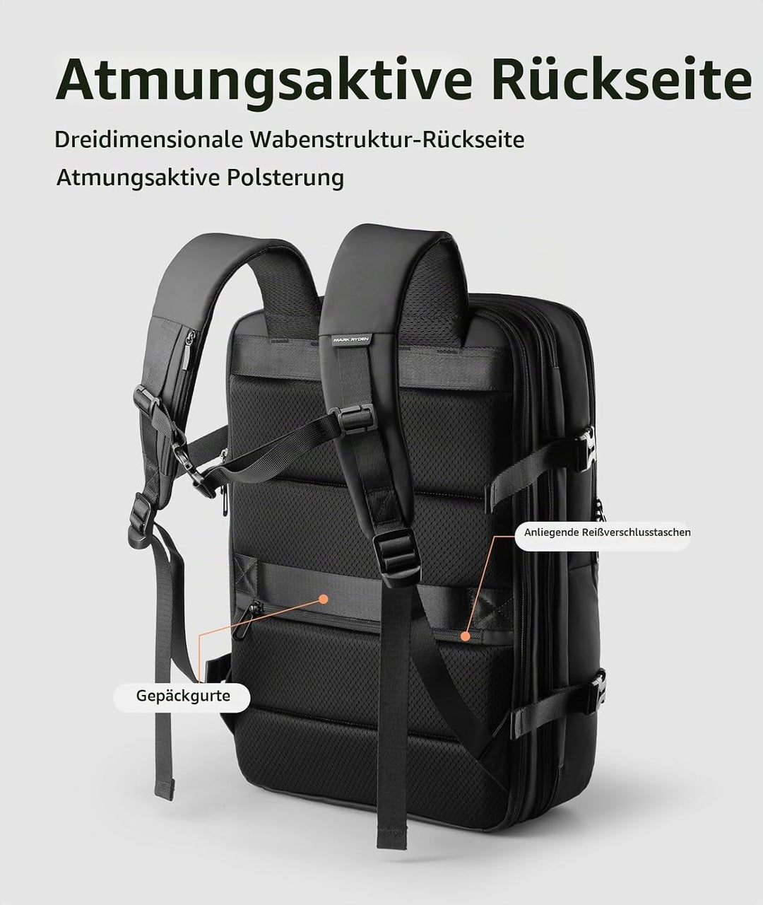 MARK RYDEN Business Rucksack Erweiterbar 20L-35L Hydrophobes Gewebe zum Mitnehmen Laptop für 17,5-Zo