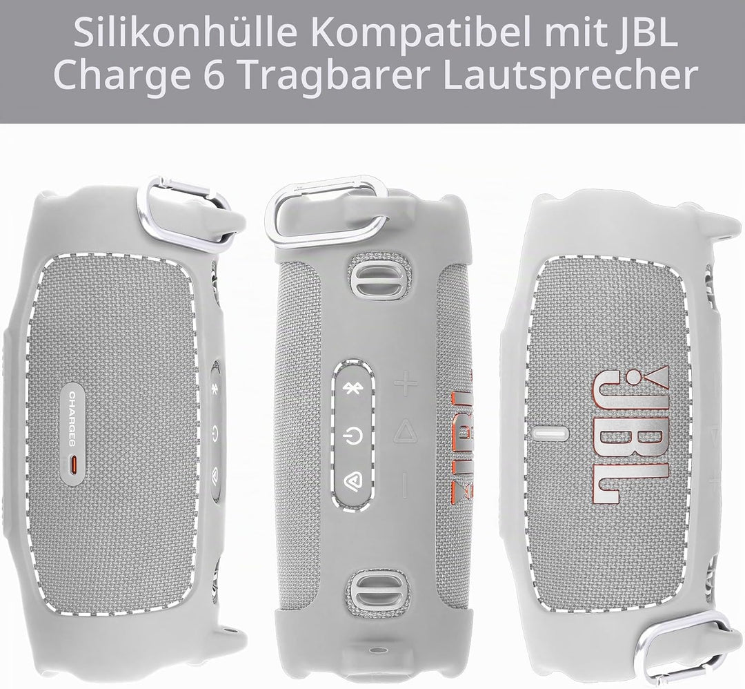Khanka für JBL Charge 6 Silikon-Schutzhülle mit abnehmbarem Schultergurt &amp; Utility-Haken, Flexible w