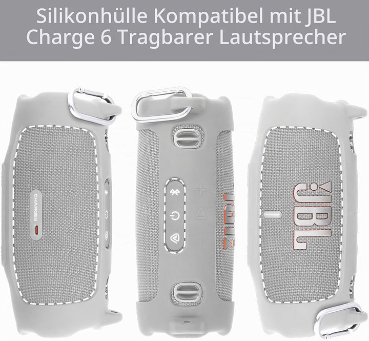 Khanka für JBL Charge 6 Silikon-Schutzhülle mit abnehmbarem Schultergurt &amp; Utility-Haken, Flexible w