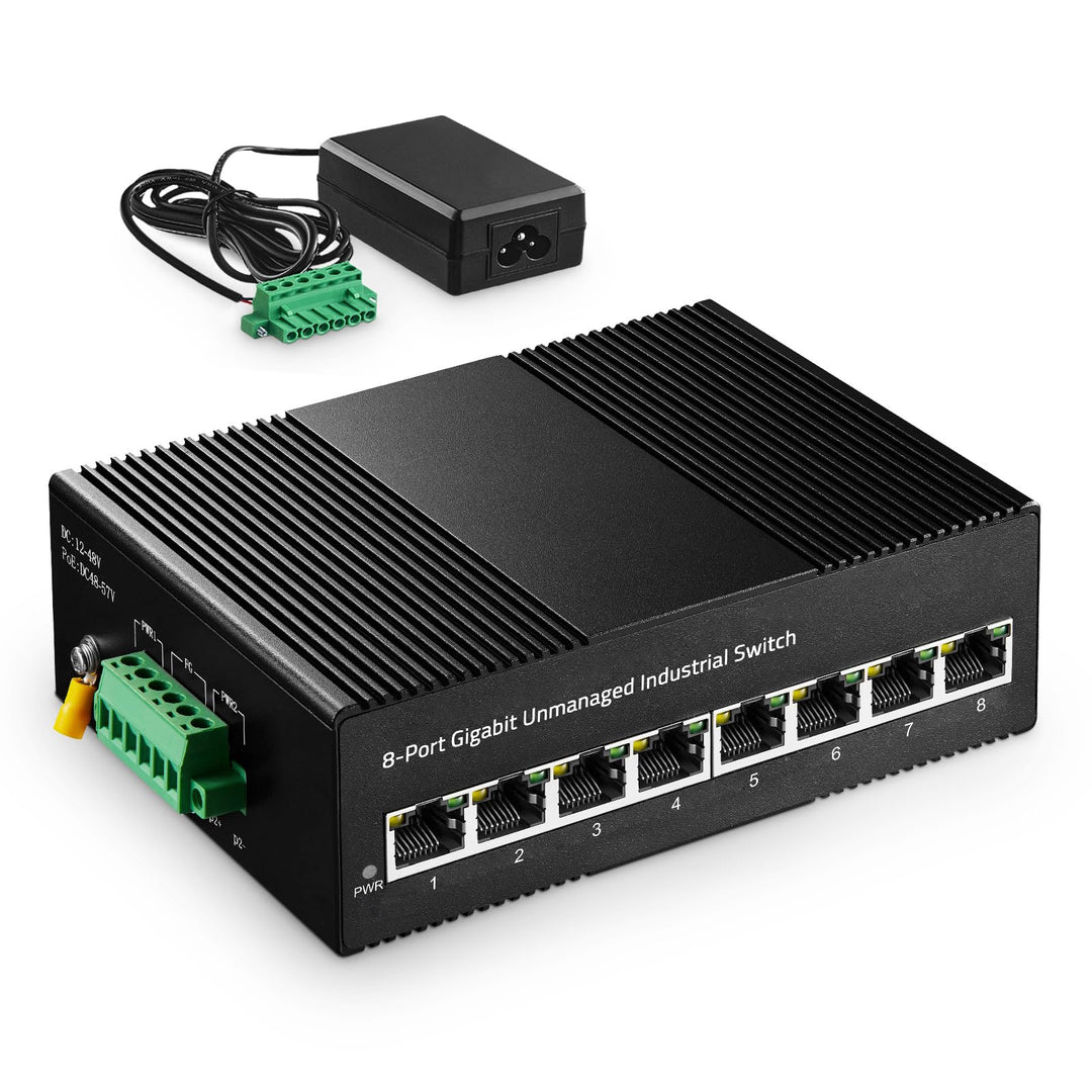 Binardat 8 Port Gigabit Din Rail Industrial Ethernet Switch, 8 Ports 10/100/1000Mbps, Fanless Wall M