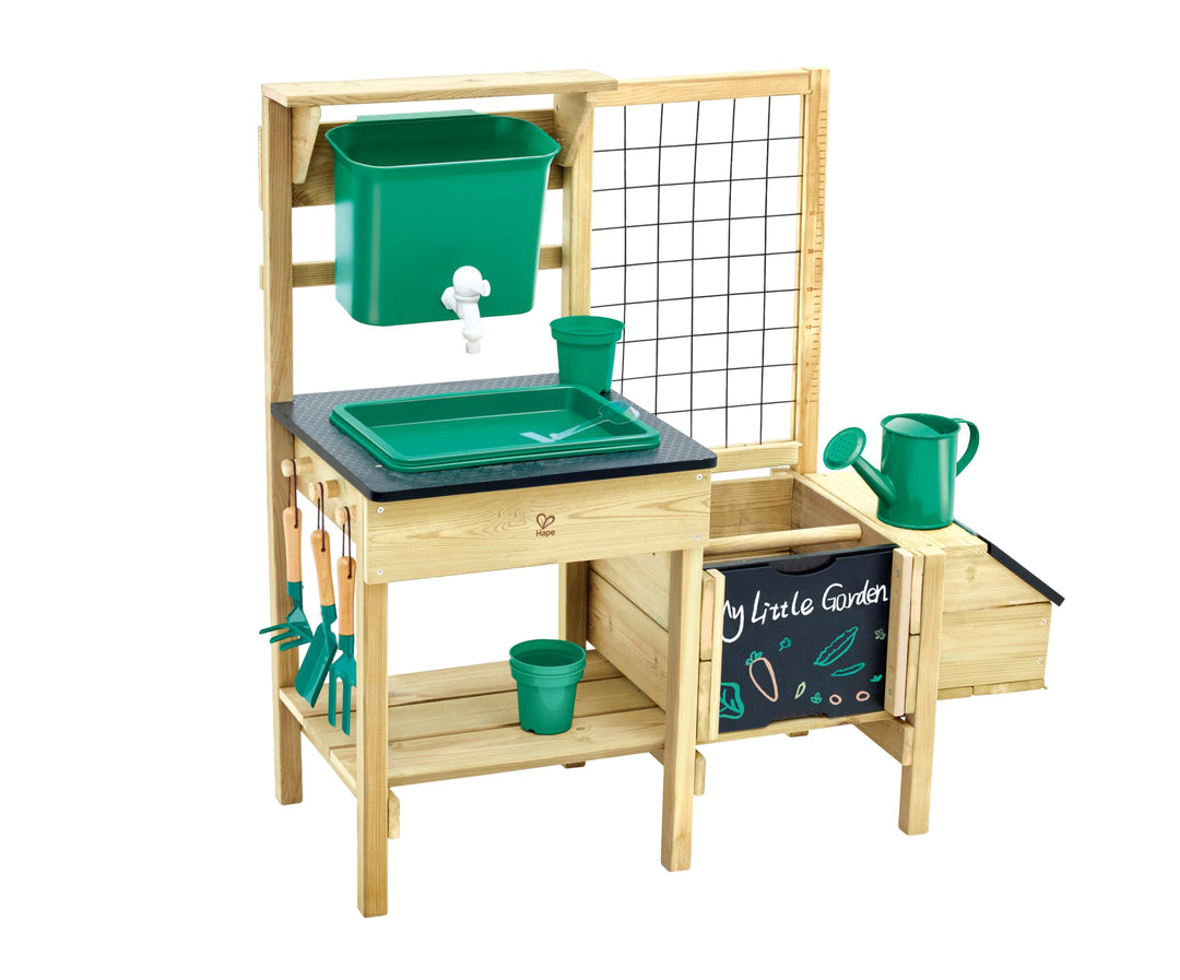Hape Kinderpflanztisch aus Holz – Gartenspielzeug Set mit Pflanztagebuch, Giesskanne &amp; Werkzeug – Ho