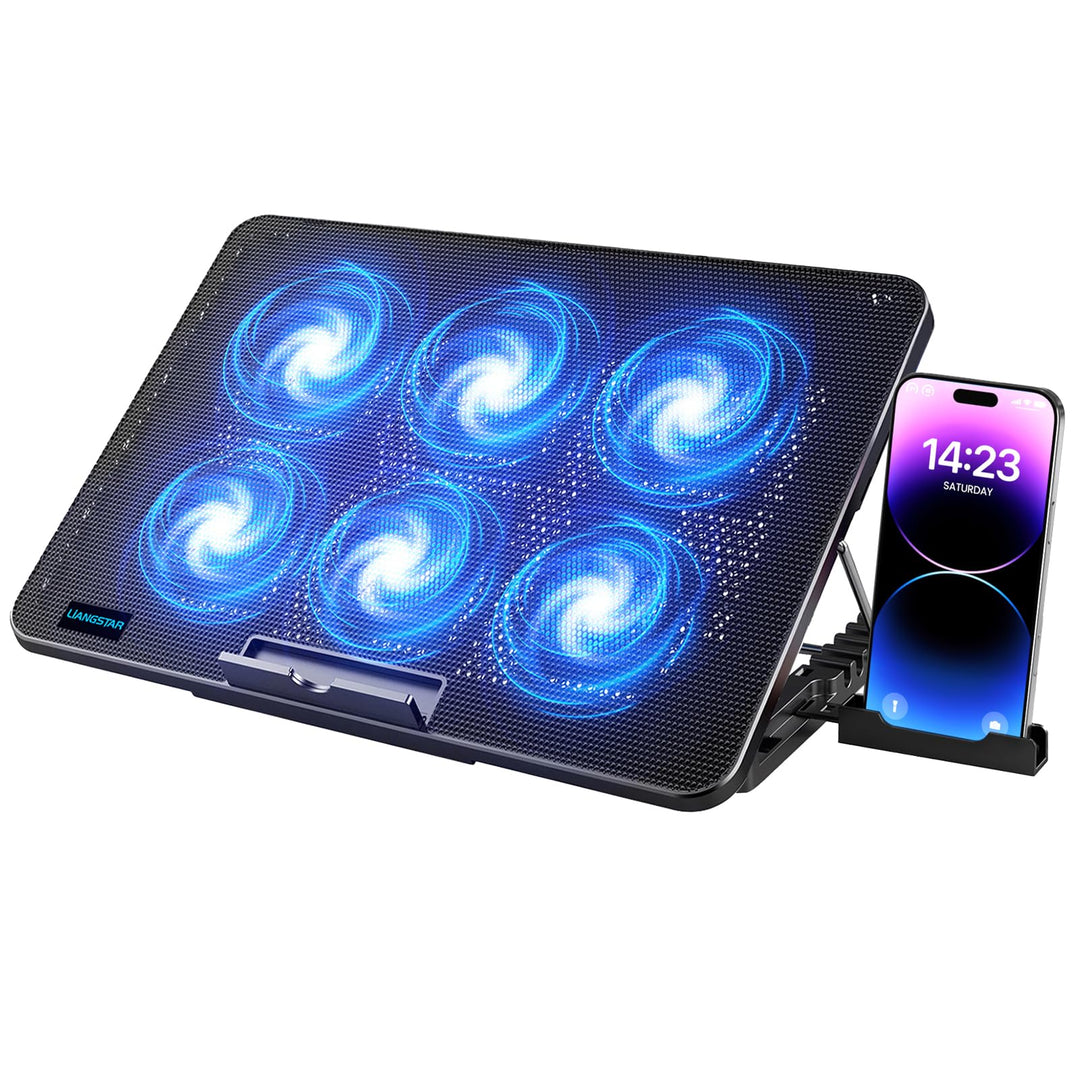 LIANGSTAR Kühler, 6 Leise Fans Gaming Cooler Kühlpads, 7 Höhenverstellbar & Handyständer, 2 USB Port