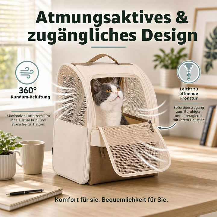 Katzenrucksack Hunderucksack für Kleine Haustiere 2-8kg, 600D Verschleissfestes Oxford-Gewebe, Atmun