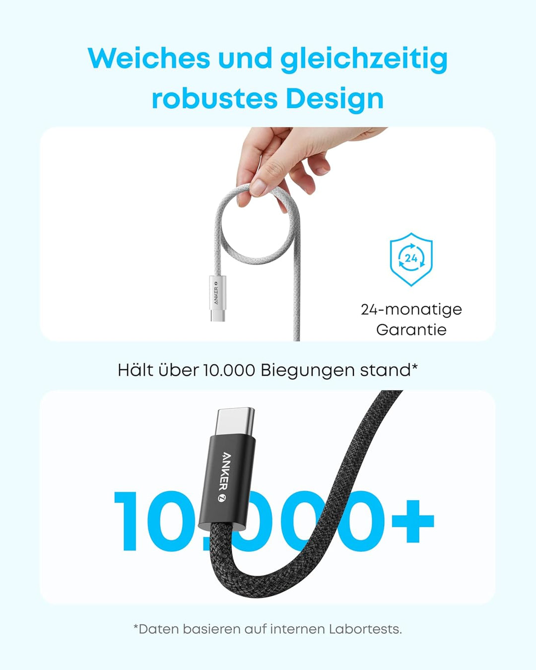 Anker 240W USB C Kabel, [2 Stück 1,8m] PD 3.1 Schnellladekabel USB C auf USB C Kabel, USB C Ladekabe