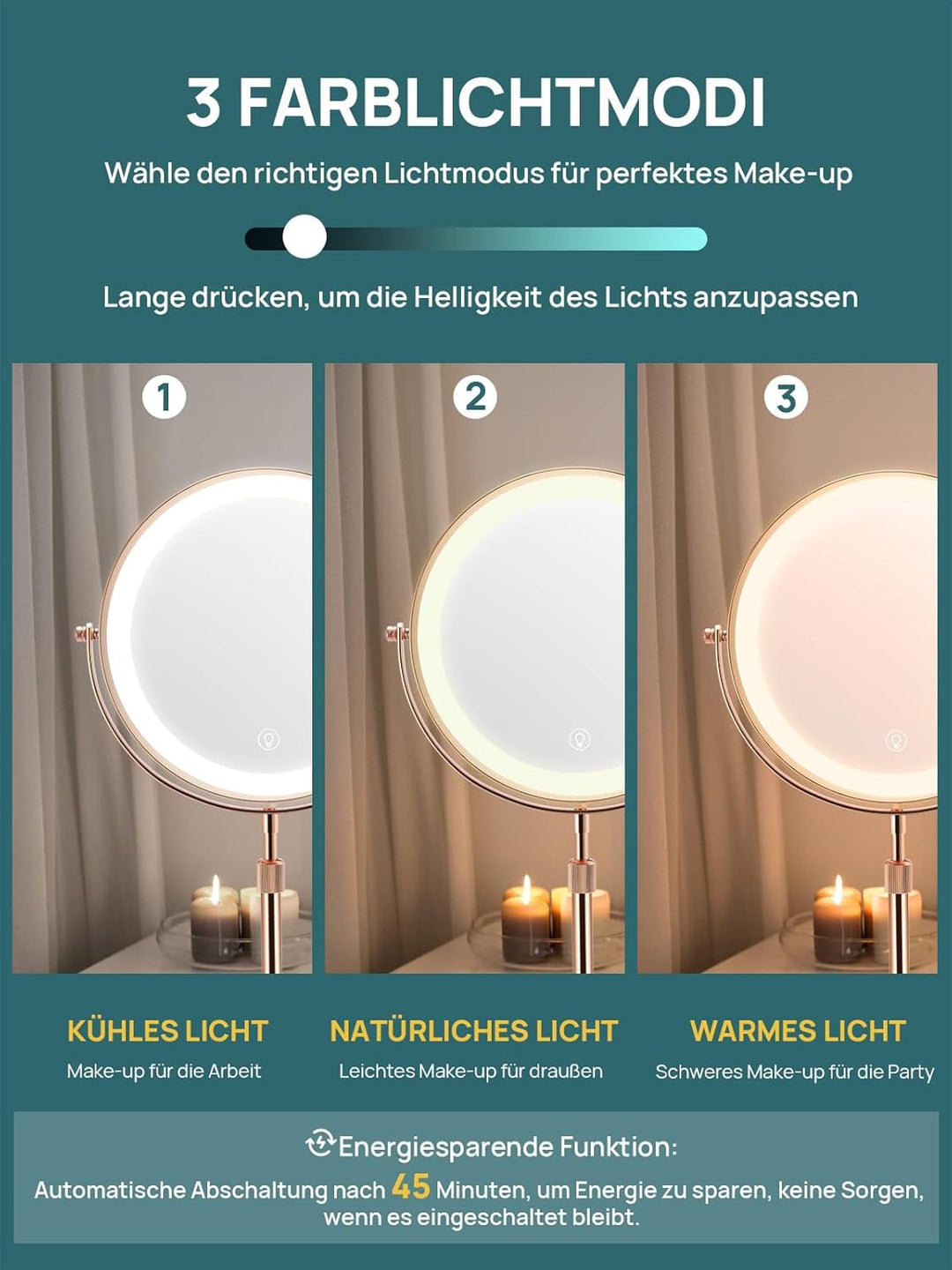OMIRO 3X/10X Vergrösserungs Make-up Spiegel mit Lichtern, 21 cm Doppelseitiger Schwenkbarer Kosmetik