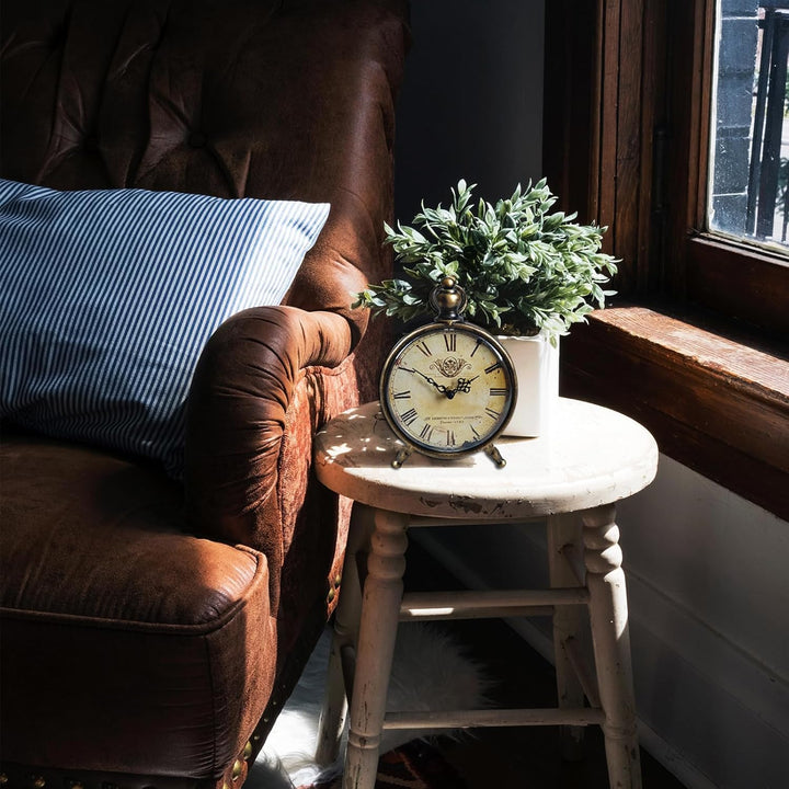 HZDHCLH Retro Silent Roman Tischuhr für Wohnzimmer Schlafzimmer Büro Kunst-Schreibtischuhr（Kupfersch