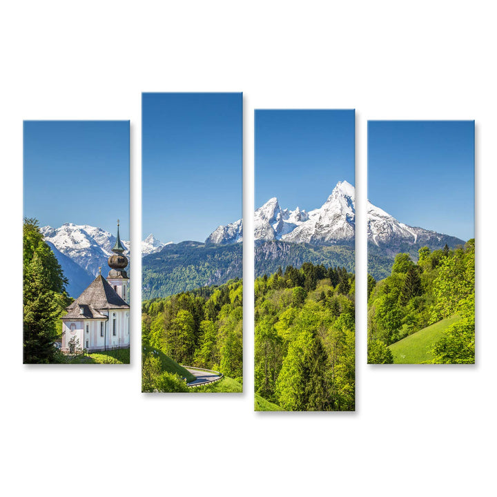 Bild Bilder auf Leinwand Schöne Berglandschaft in den bayerischen Alpen mit Wallfahrtskirche Maria G