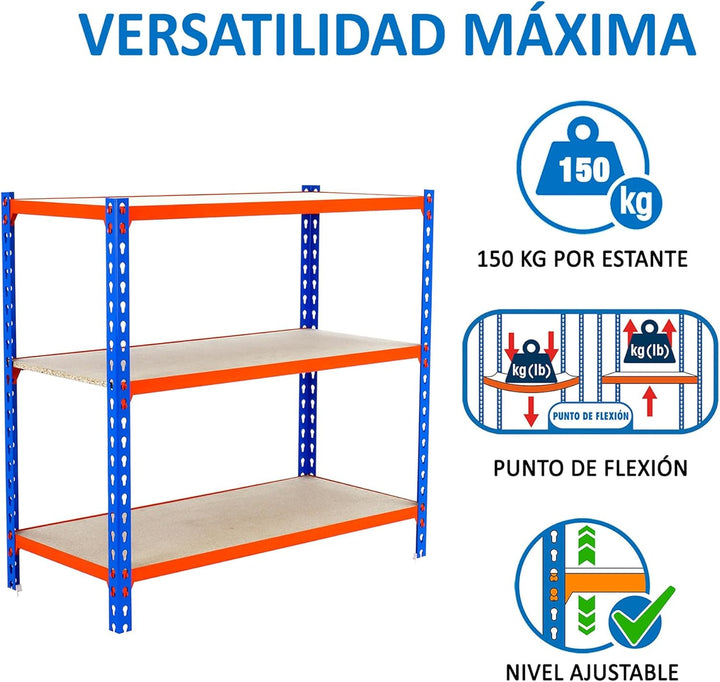 SimonRack Schwerlastregal, Lagerregal, 90x100x30 cm, Metallregal, Kellerregal, Biegestelle 150 kg, 3
