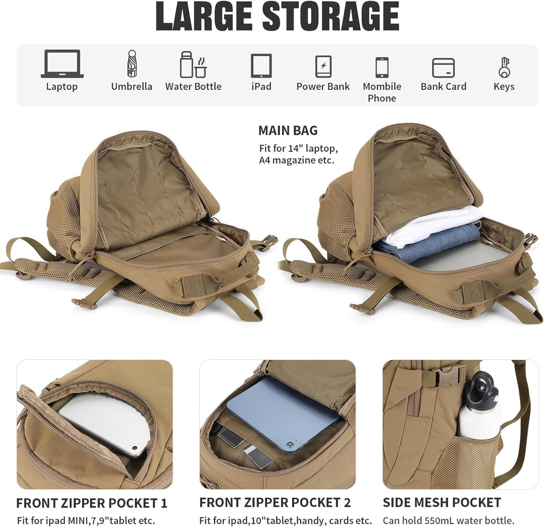 VINBAGGE Rucksack Taktischer Motorrad Wanderrucksack Outdoor Wasserdicht Trekkingrucksack 25L Campus