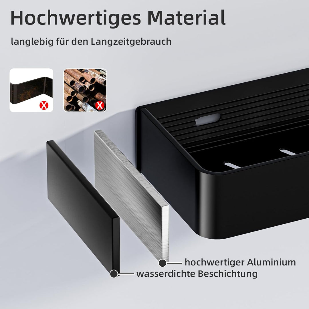 Wisfame Duschablage ohne Bohren, 2 Stück Aluminium Badezimmer Organizer mit 5 Haken, Wasserdichter,