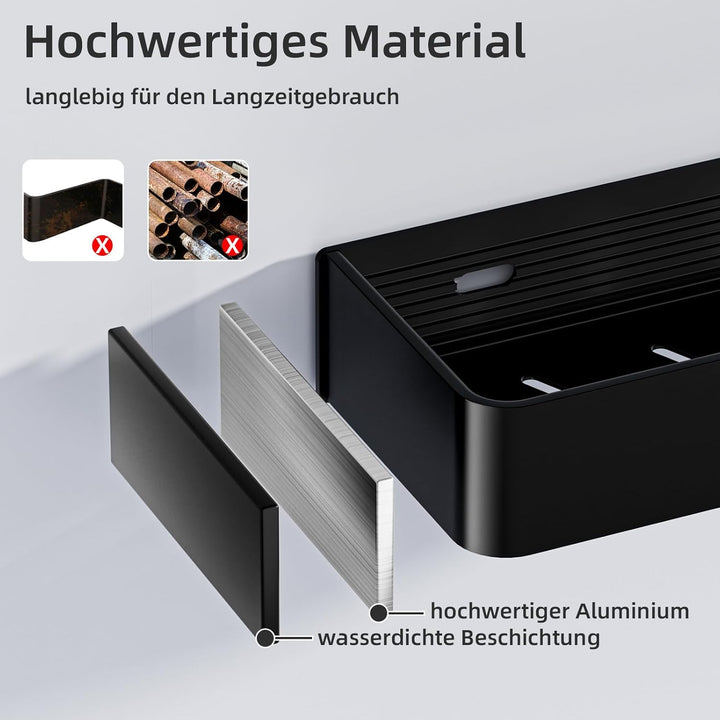 Wisfame Duschablage ohne Bohren, 2 Stück Aluminium Badezimmer Organizer mit 5 Haken, Wasserdichter,