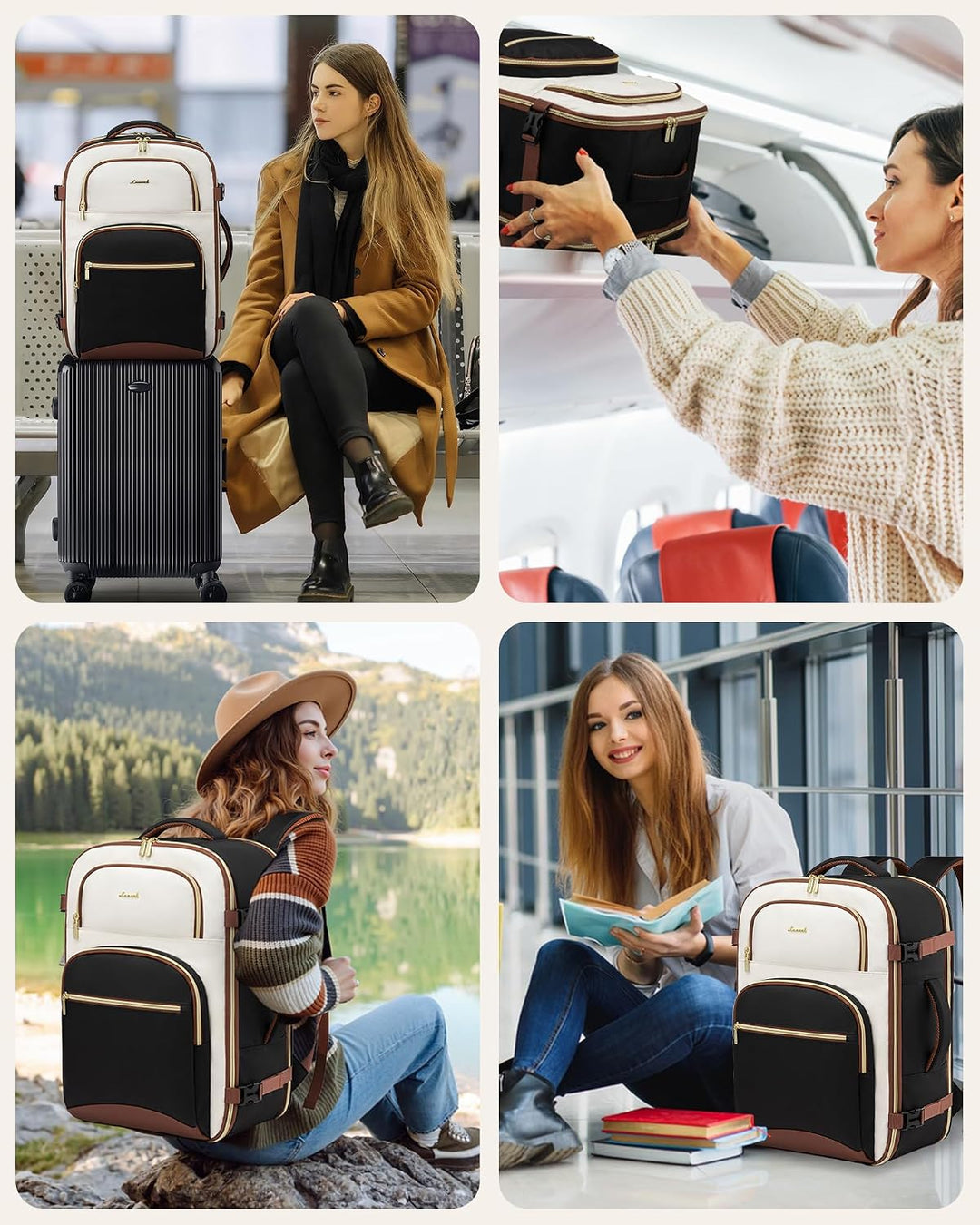 LOVEVOOK Handgepäck Rucksack Flugzeug, 40L Gross Reiserucksack Damen Herren Tasche, 17 Zoll Laptop R