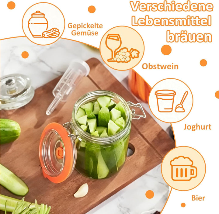 2 Stück 1,5L Gärglas, Fermentationsglas mit Gärventi und Gewicht, Fermentiergläser mit Luftschleusen