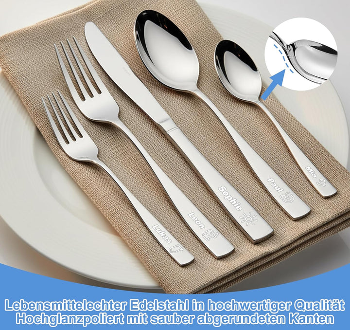 Personalisiert Besteck Set für Erwachsene,Essbesteck mit Gravur,Edelstahl Messer Gabel Löffel Set Sp