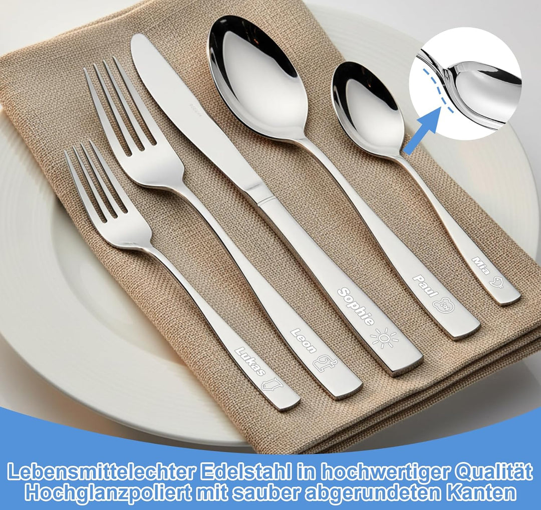 Personalisiert Besteck Set für Kinder Erwachsene, Gravurmaster Edelstahl Besteckset mit Gravur,6-12