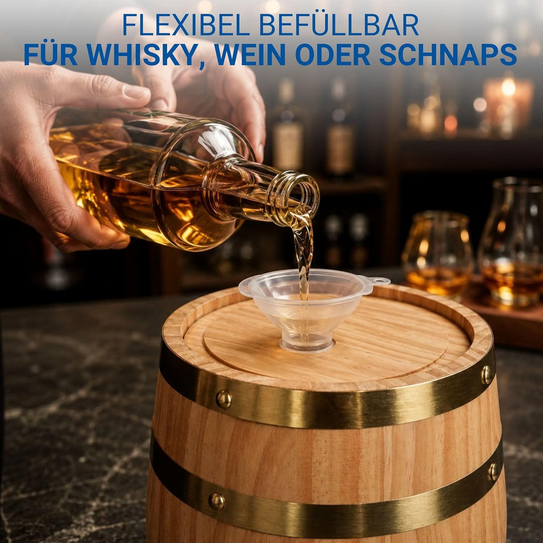 Holzfass 'Timber' 1 l - kleines Weinfass mit Zapfhahn, Beutel und Bock - dekoratives Fass für Whisky