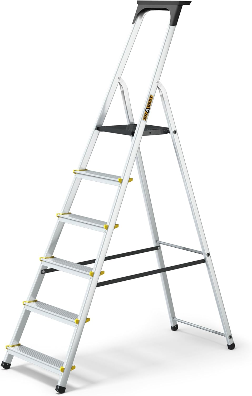 DRABEST Leiter PRO Serie Alu Leiter 6 Stufen Trittleiter Klappbar Stehleiter Haushaltsleiter mit Abl