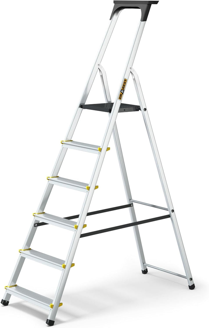 DRABEST Leiter PRO Serie Alu Leiter 6 Stufen Trittleiter Klappbar Stehleiter Haushaltsleiter mit Abl