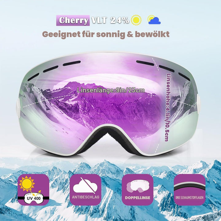 EXP VISION Snowboard Skibrille für Herren Damen Jugend, 100% UV400 Schutz Anti Beschlag über der Bri