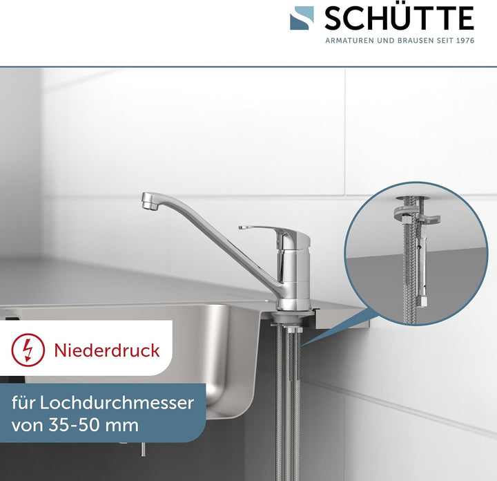 SCHÜTTE 35490 CELLINO Niederdruck-Küchenarmatur 360° schwenkbar, Wasserhahn für die Küche mit Anti-N