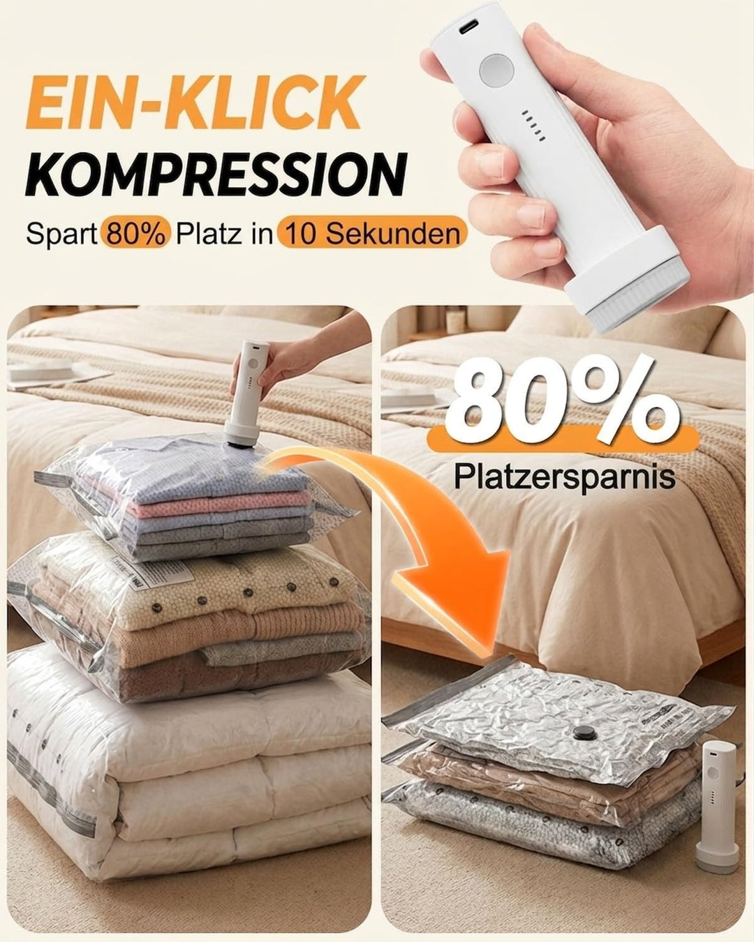 Vakuumbeutel für Kleidung mit Kabelloser Wiederaufladbarer Elektrischer Pumpe, 15 Stück(5x 40x50cm,