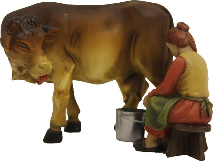 FADEDA 3X Bäuerin mit Kuh beim Melken/Höhe:9 cm/handbemalt/detailgetreue Krippen Figuren - Weihnacht