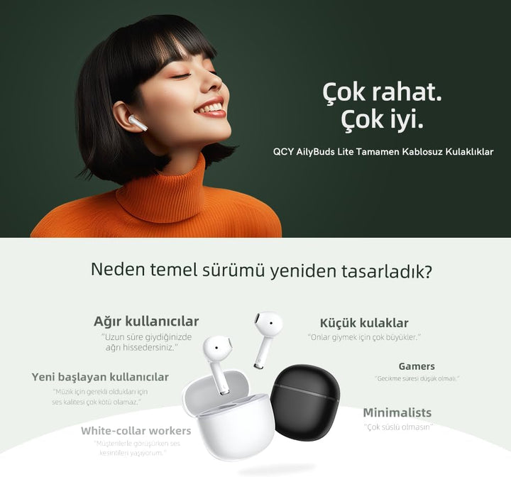 QCY AilyBuds Lite ENC Noise Cancelling Bluetooth 5.3 Wireless Kopfhörer - Schwarz