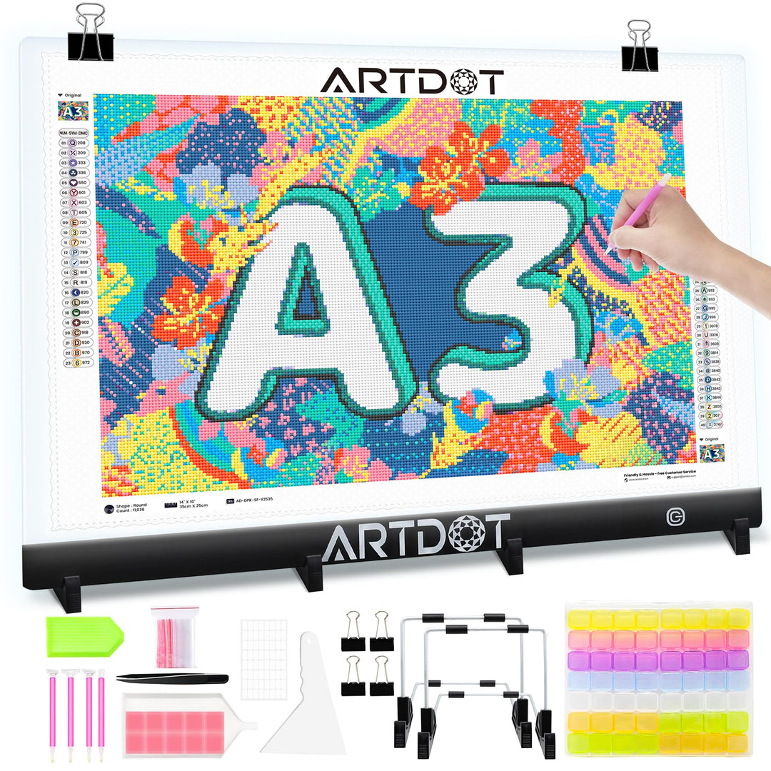 ARTDOT Leuchttisch A3 für 5D Diamond Painting Zubehör, Einstellbare Helligkeit Diamant Painting Lich